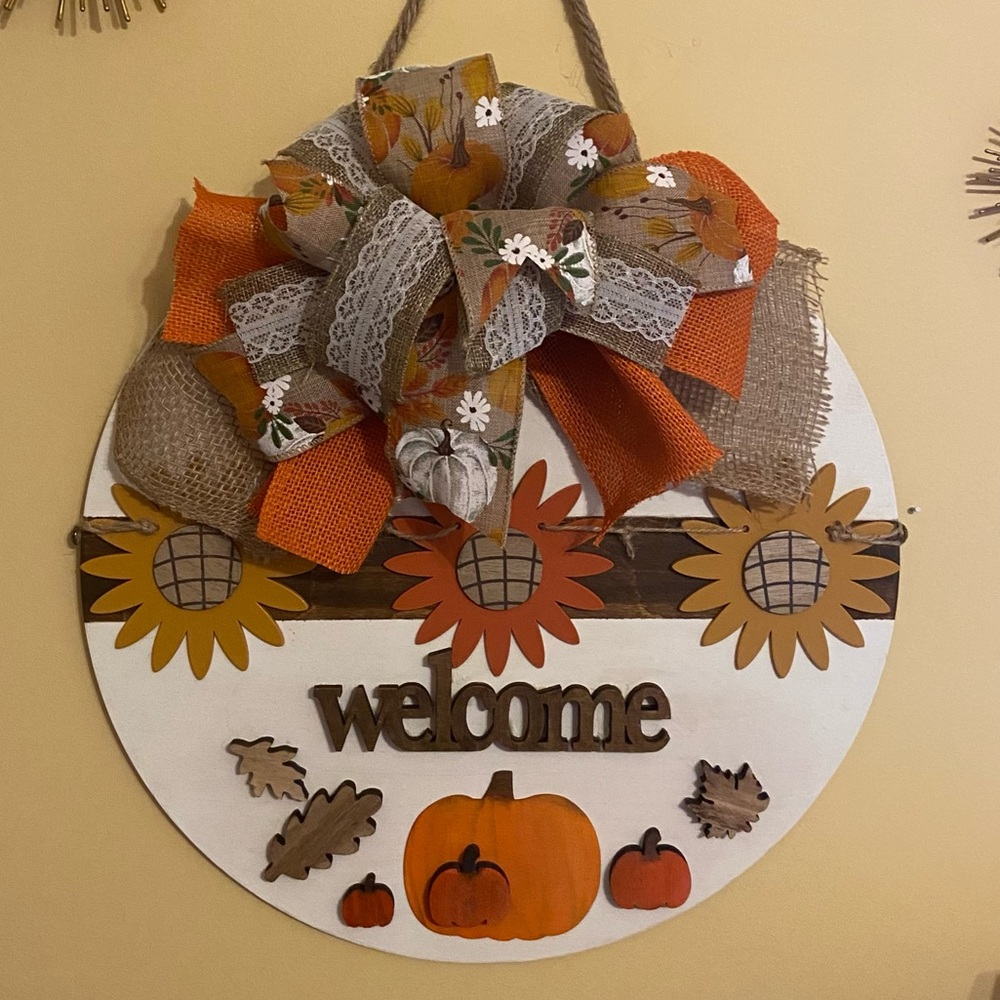 Handcrafted Fall Welcome two tone Entryway Plaque 16” SALE